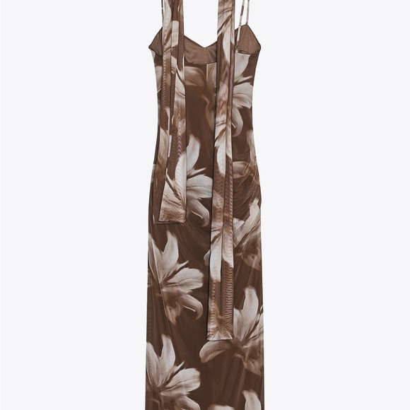 Zara wedding guest printed tulle midi dress with scarf - Picture 4 of 7